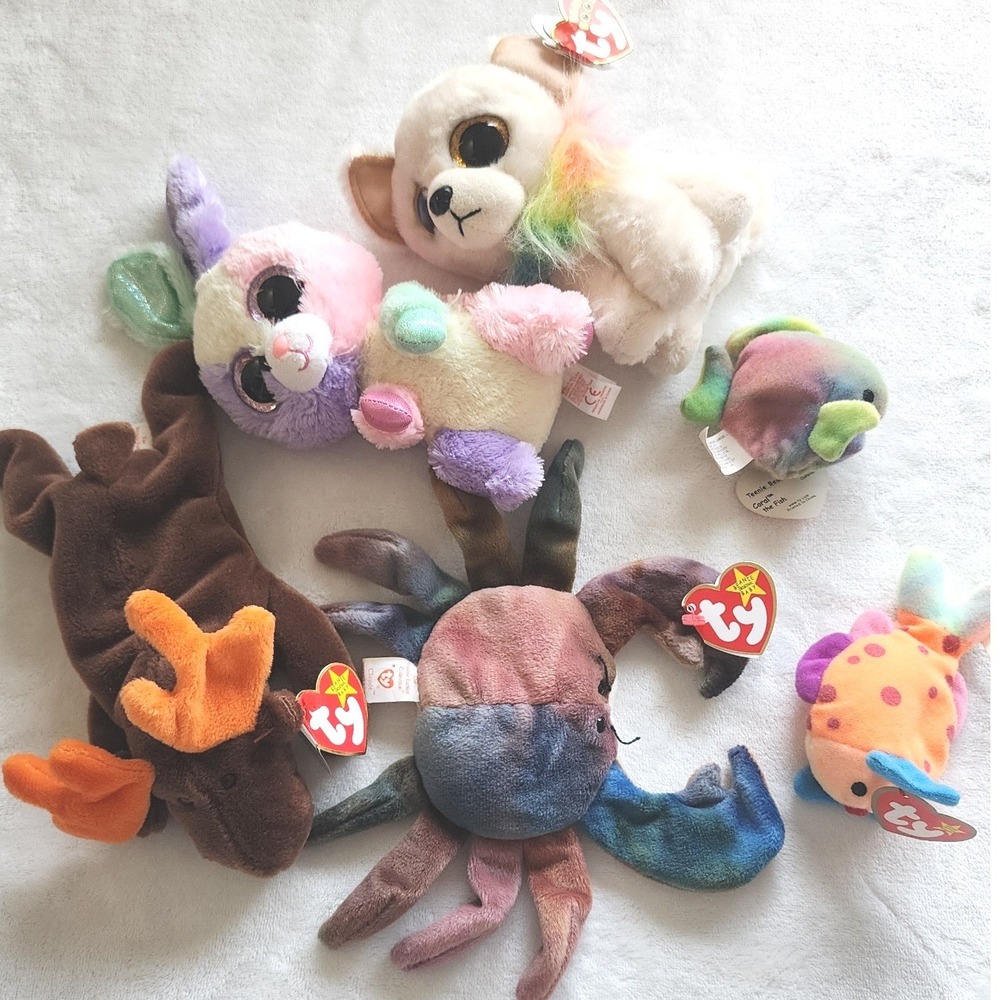 Ty Beanie Babies Lot‎ Claude Crab Chocolate Moose Beanie Boos Teenie Fish 6pc